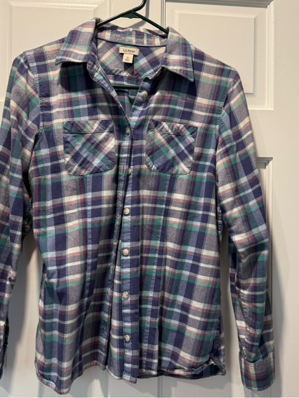 L.L. Bean Purple Plaid Cotton Flannel Shirt for Women
